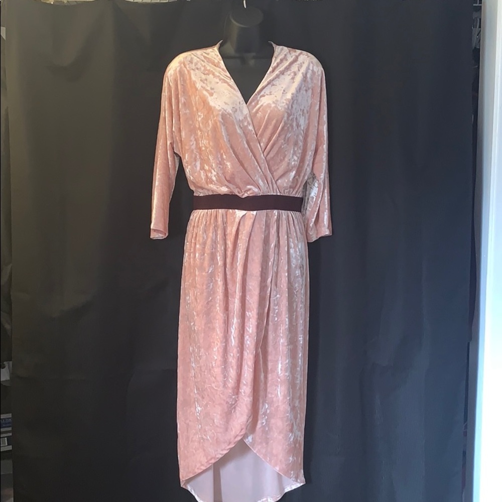 Pink velour hi/low dress
